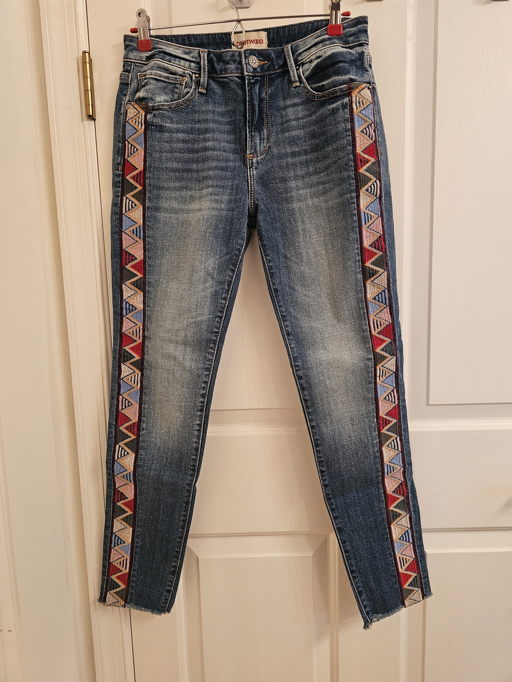 Embroidered Side-Stripe Women's Jeans - Blue